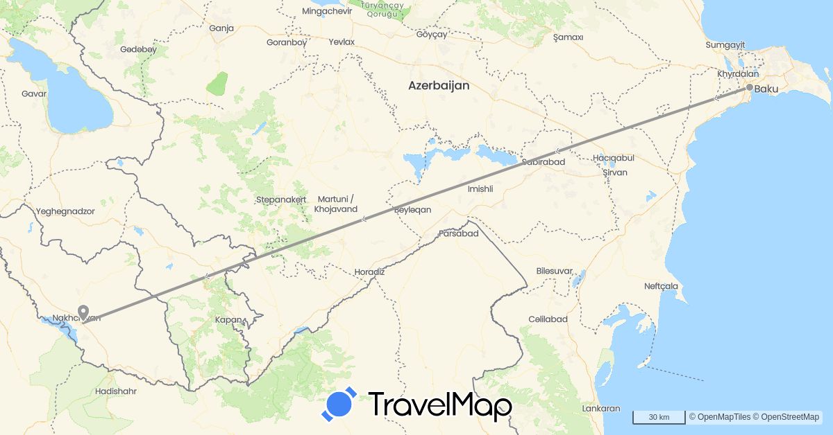 TravelMap itinerary: driving, plane in Azerbaijan (Asia)