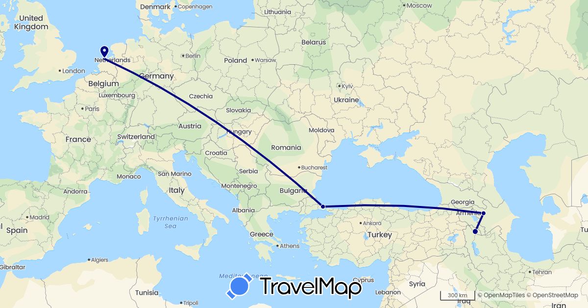 TravelMap itinerary: driving in Azerbaijan, Netherlands, Turkey (Asia, Europe)